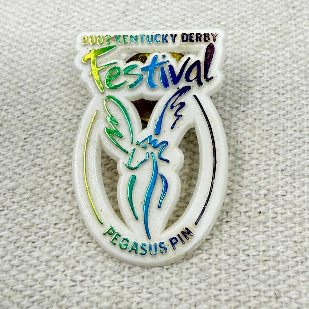 2002 Kentucky Derby Festival Pegasus Pin Vintage White Multi Equestrian Logo